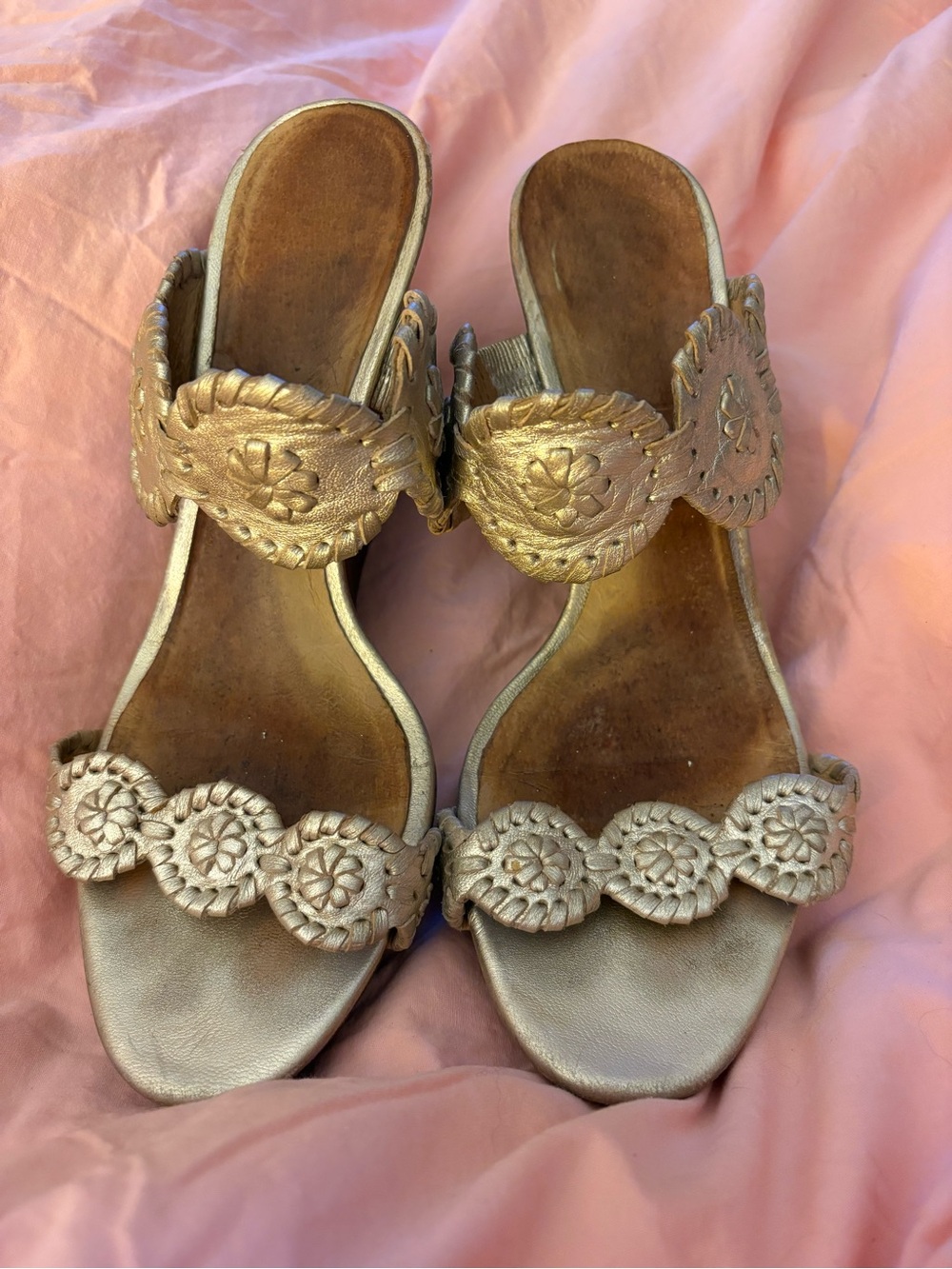 Jack Rogers gold leather wedges 7.5